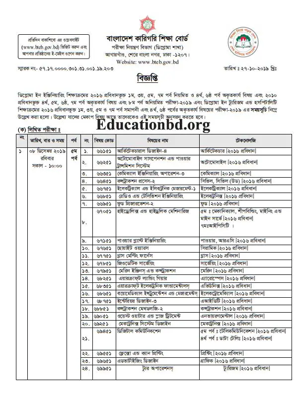 Diploma in Engineering Routine 2019