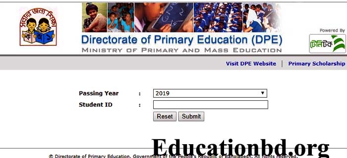 Chittagong Board PSC Result 2019 Marksheet