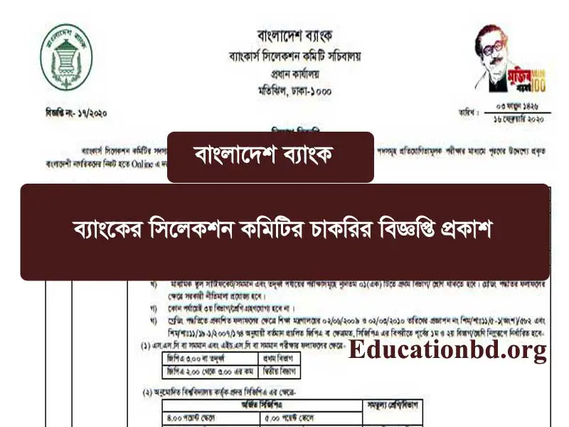 Bankers Selection Committee Job Circular 2020