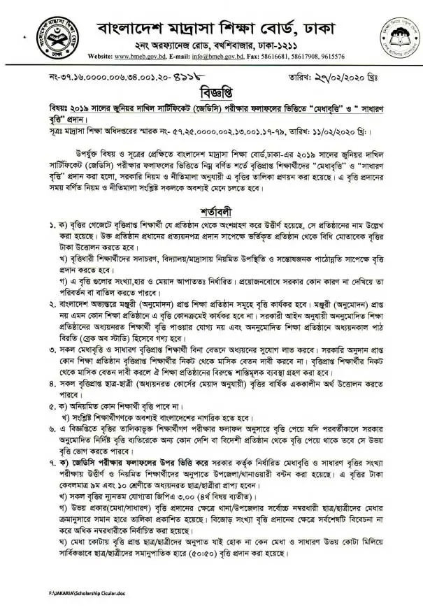 JDC Scholarship Result 2020